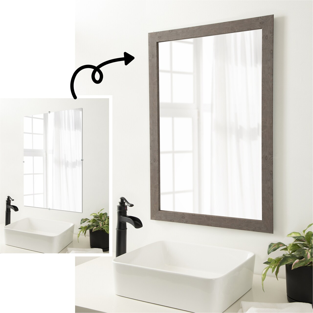 Amanti Art Mirror Makeover Bathroom Mirror Frame Border Kit - Fully Assembled Peel and Stick Frame - Mirror NOT Included - Rustic Plank Narrow Trim